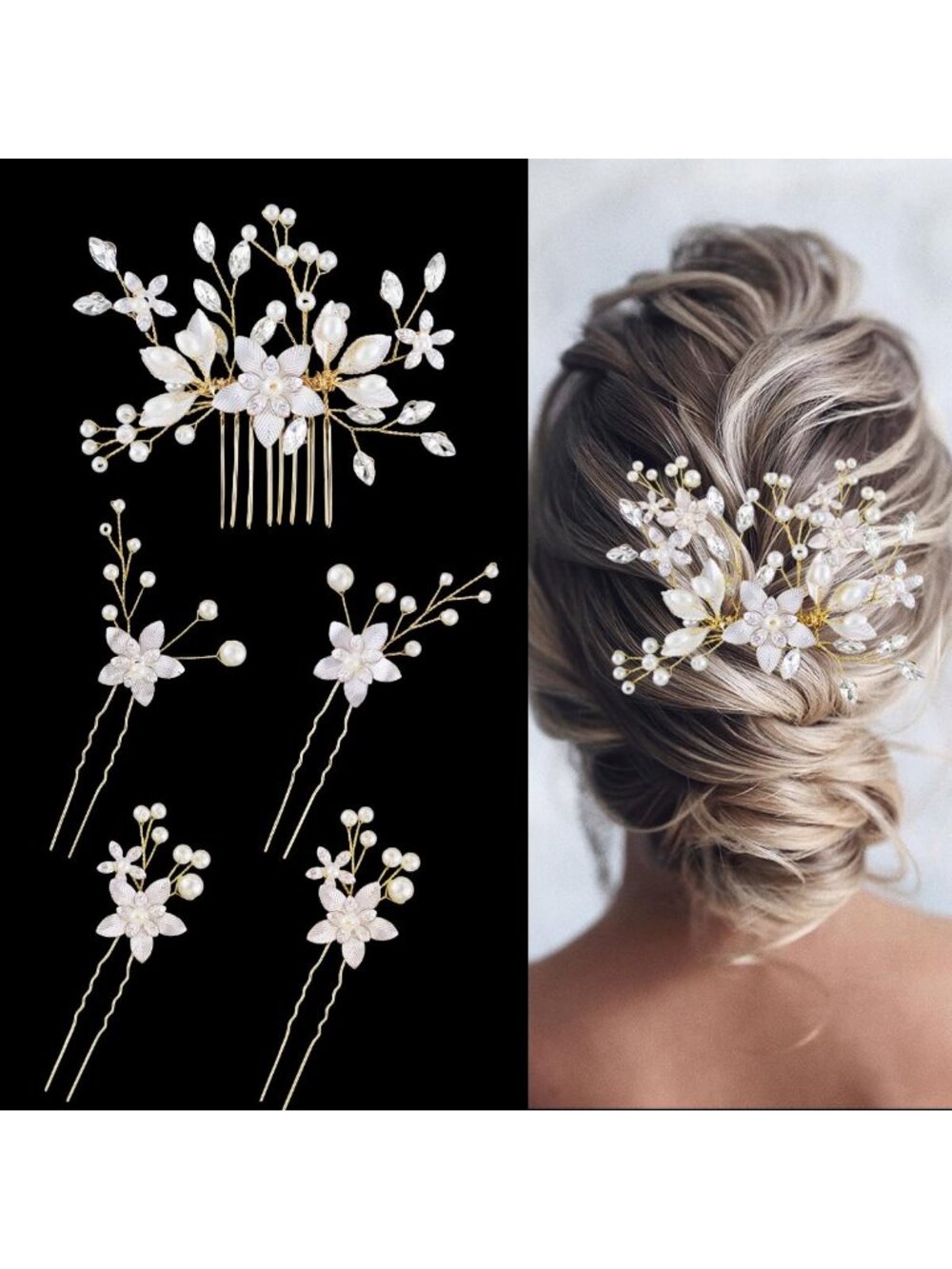 Women's Silver 1 Rhinestone Crystal Bridesmaids Modern Pearl Hair Clips